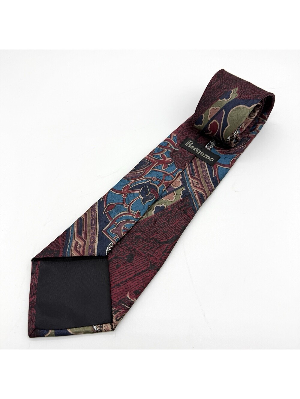 Vintage Bergamo 100% Silk Tie Multicolor Paisley Medallion Abstract Necktie